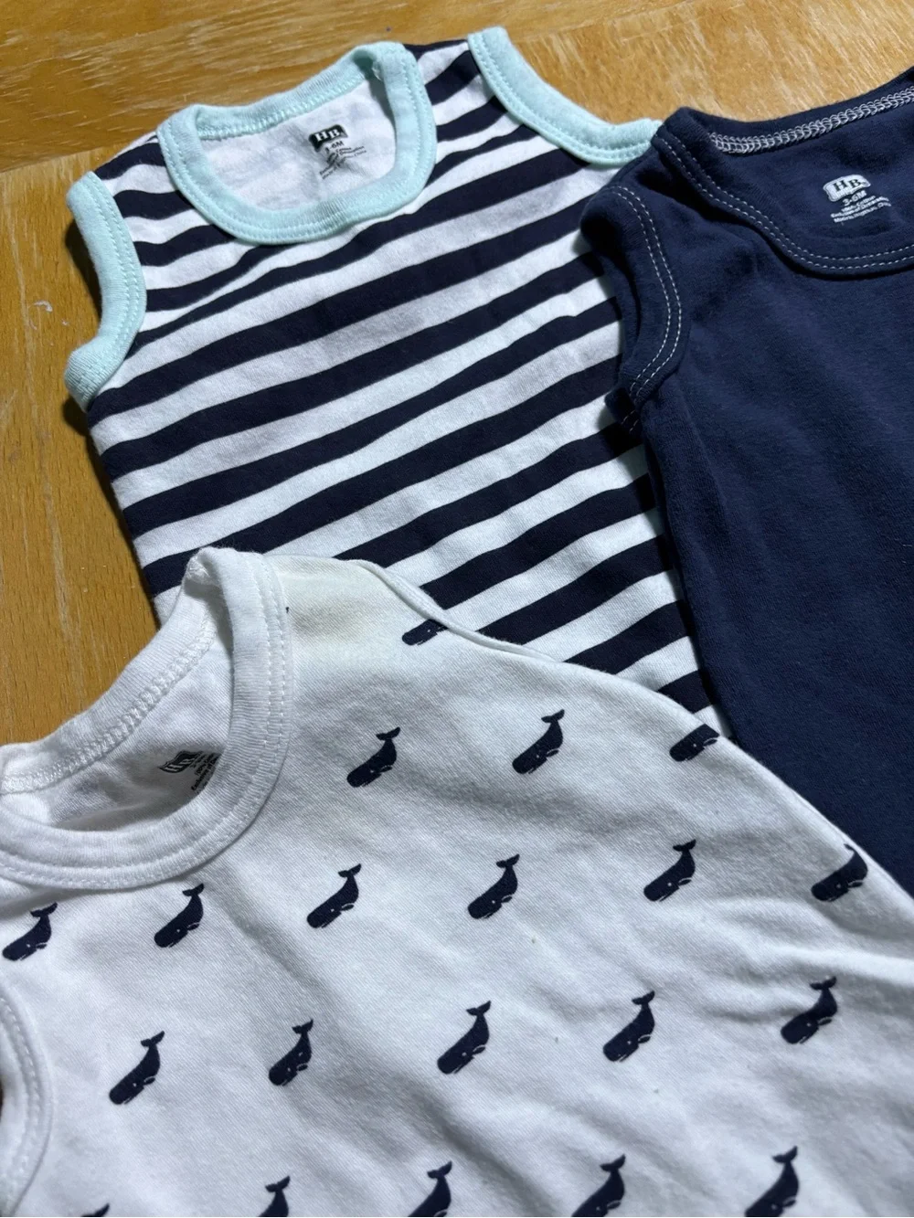 H&M Baby Navy, White & Striped Sleeveless Bodysuit 3-Pack
